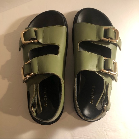 ALOHAS Shoes - ALOHAS Leather Sandals Women’s 9 Olive Green Chunky, Strapped, New